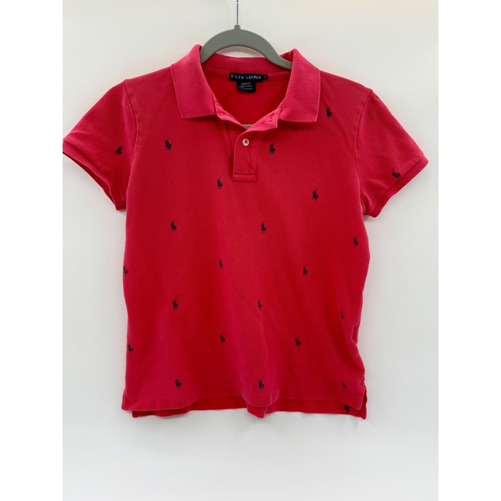 Ralph Lauren Slim Fit Pink All Over Pony Polo Shirt Womens Large